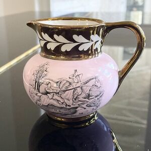 Vintage Grays Pottery England Creamer‎ Gold Pink Hunting Scene